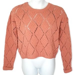 Sincerely Jules Crop Sweater Open Knit Diamond Pattern Mauve Size Large